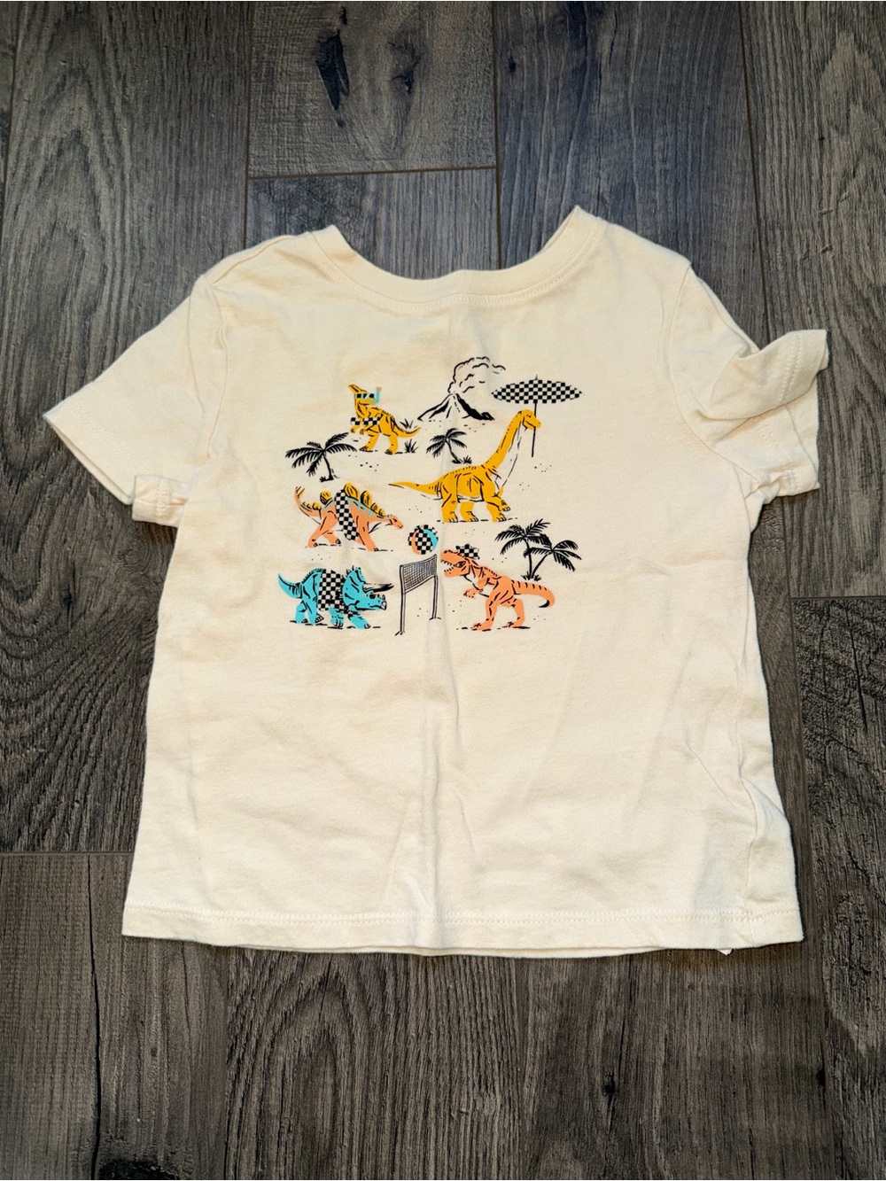 Old Navy Cream Short-Sleeve Tee with Multicolor Dinosaur Graphic